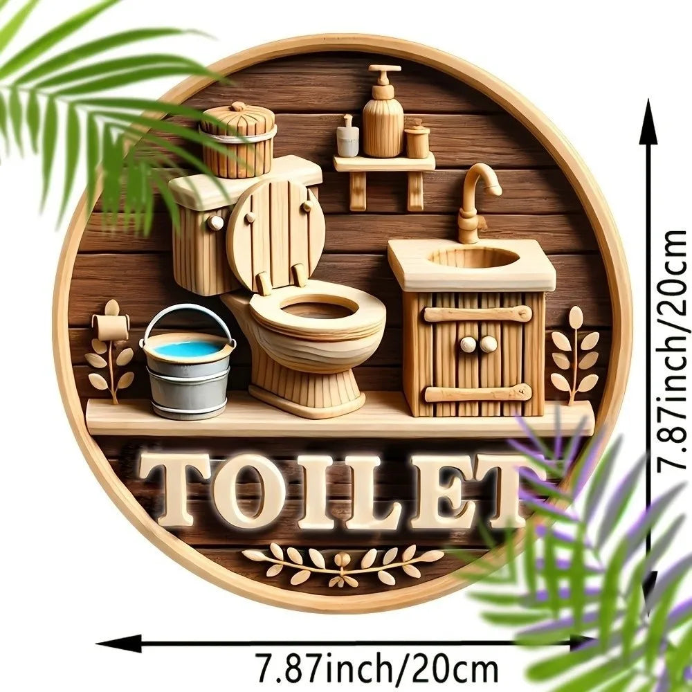 Wooden Hanging Bathroom Sign Round Farmhouse Wall Décor