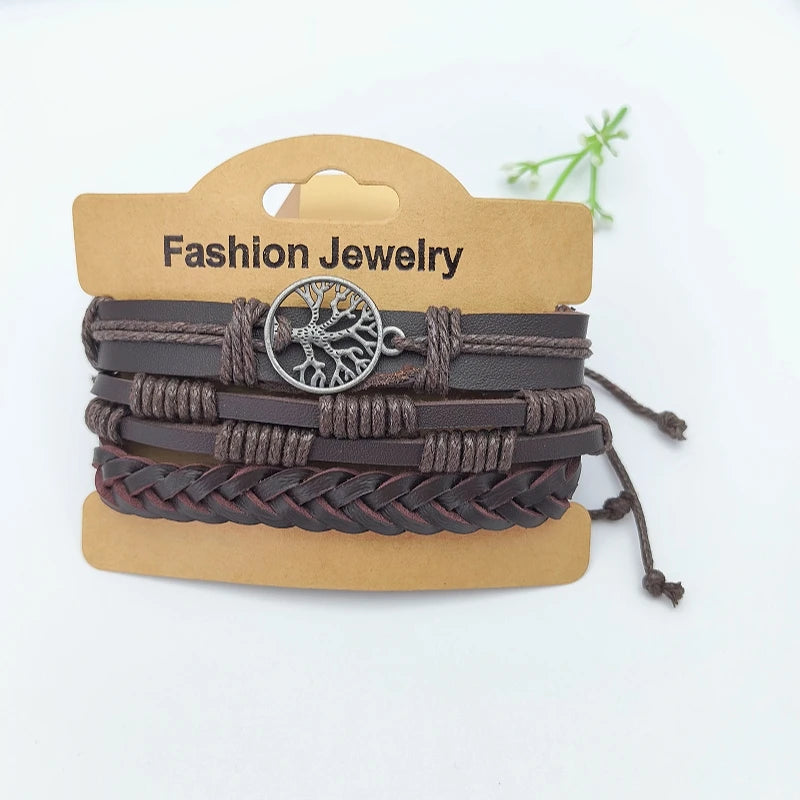 Tree of Life Leather Woven Bracelet with Wood Beads – Unisex Charm Bracelet Nixie XL0779-1