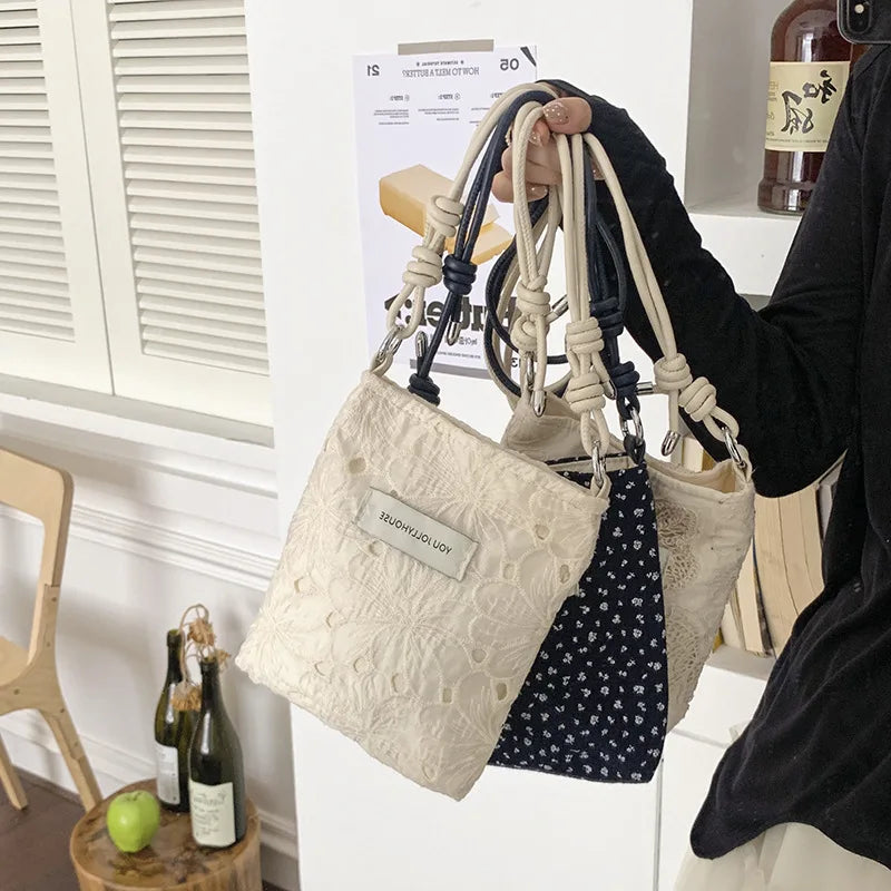 Korean Floral Embroidered Canvas Crossbody Bag | Nixie Crossbody Handbag Nixie