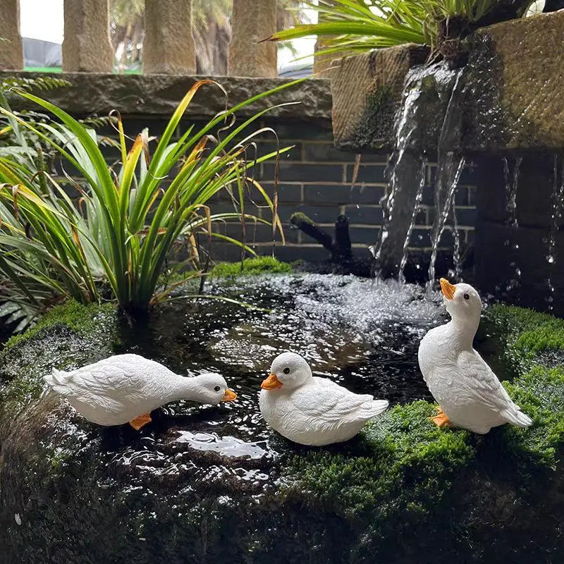 3Pcs White Duck Resin Statue Hydroponic Flower Pot Ornament Resin Decor Statue Nixie Default Title