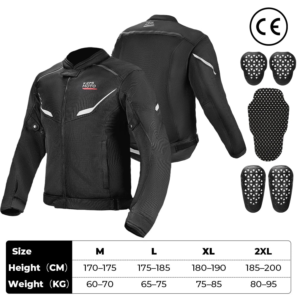 KEMIMOTO Men's Mesh Motorcycle Jacket CE Armor Breathable Motorcycle Jacket Nixie Black XXL