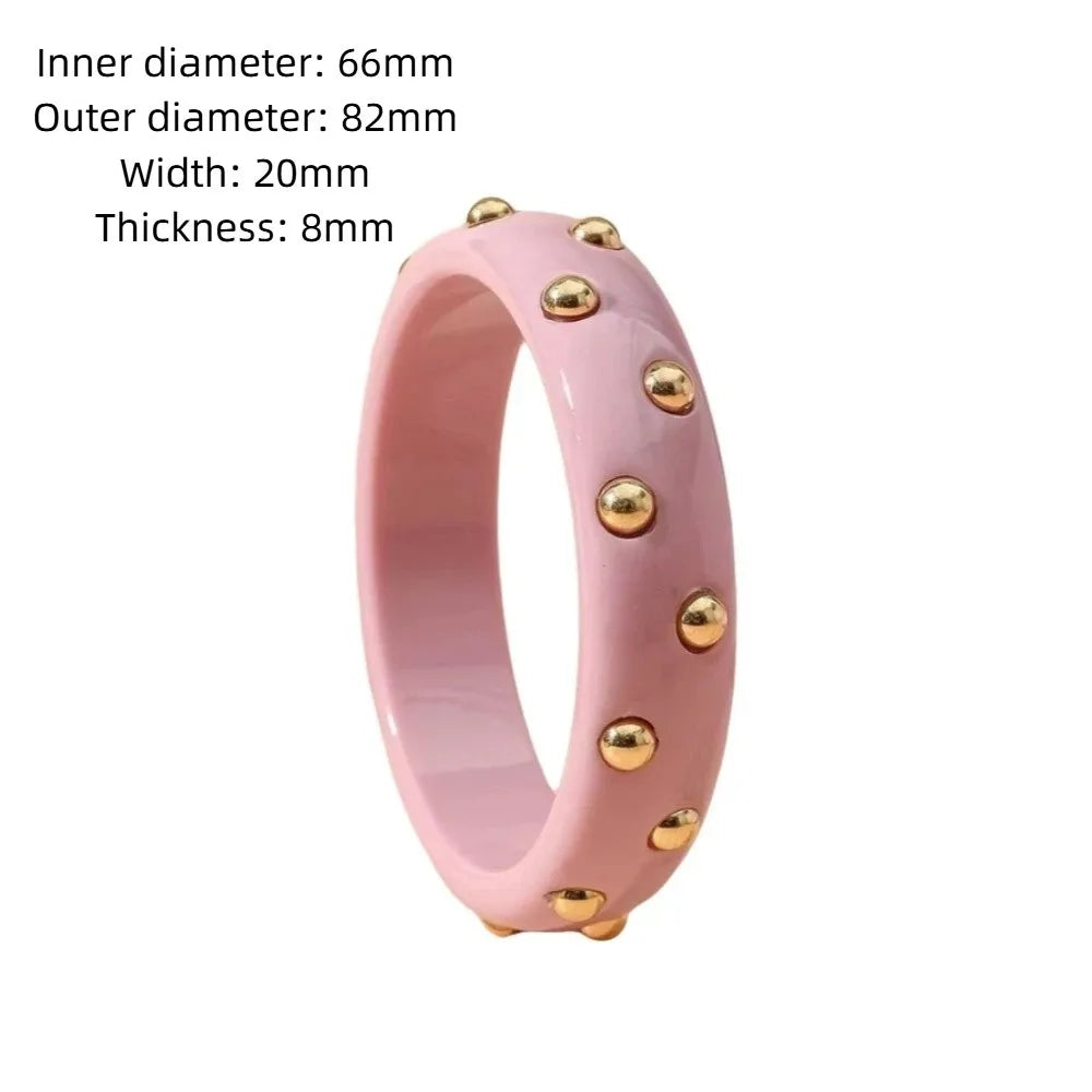 Punk Chunky Resin Bangle with Gold Bead Inlay | Wide Acrylic Resin Bangle Nixie