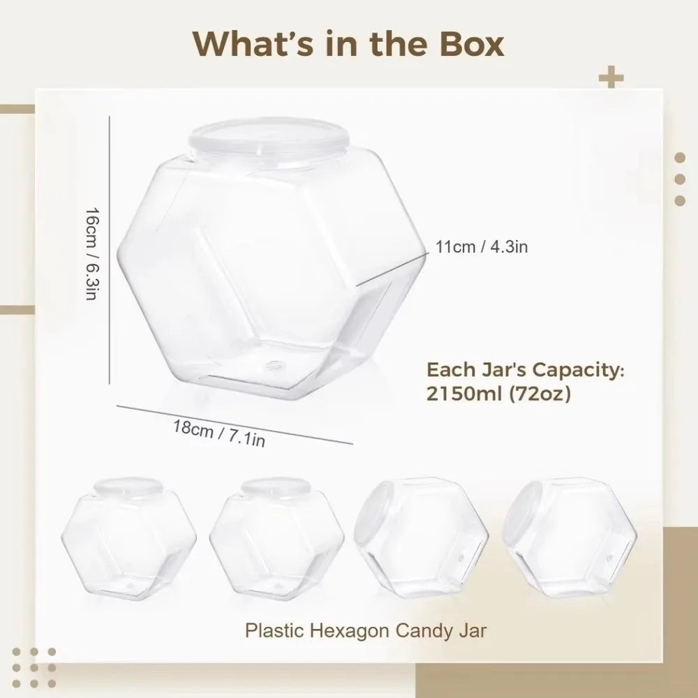 Hexagonal Clear Plastic Candy Cookie Jar – Airtight Food Storage