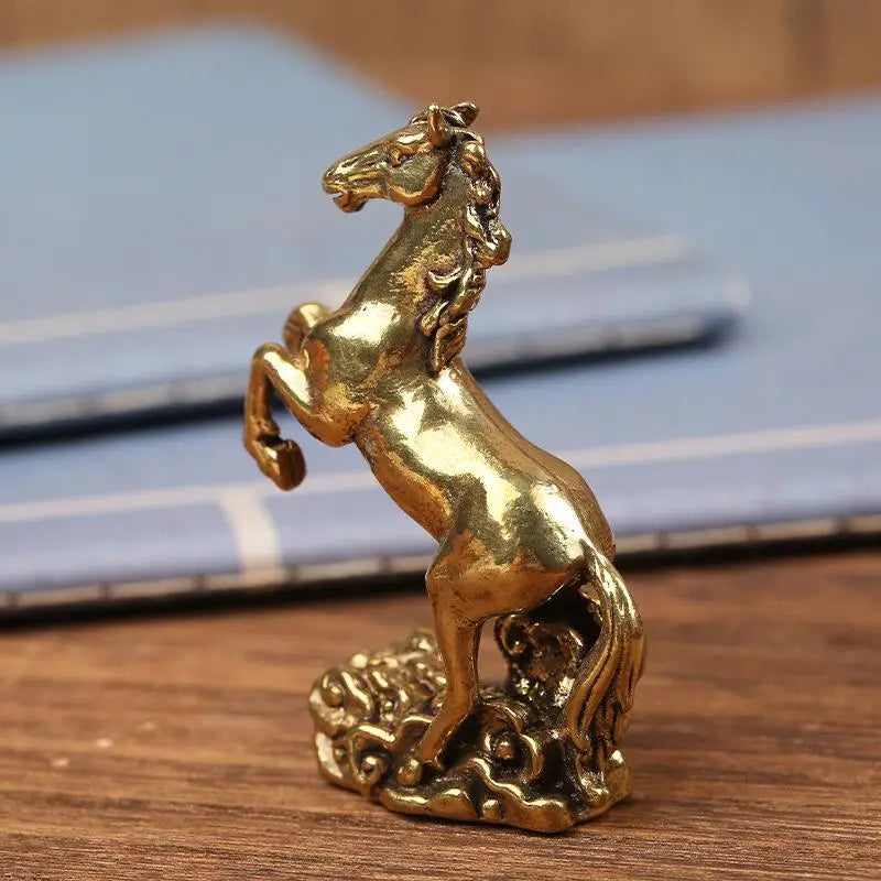 Brass Horse Figurine Chinese Zodiac Desktop Sculpture Decor Desktop Figurine Sculpture Nixie