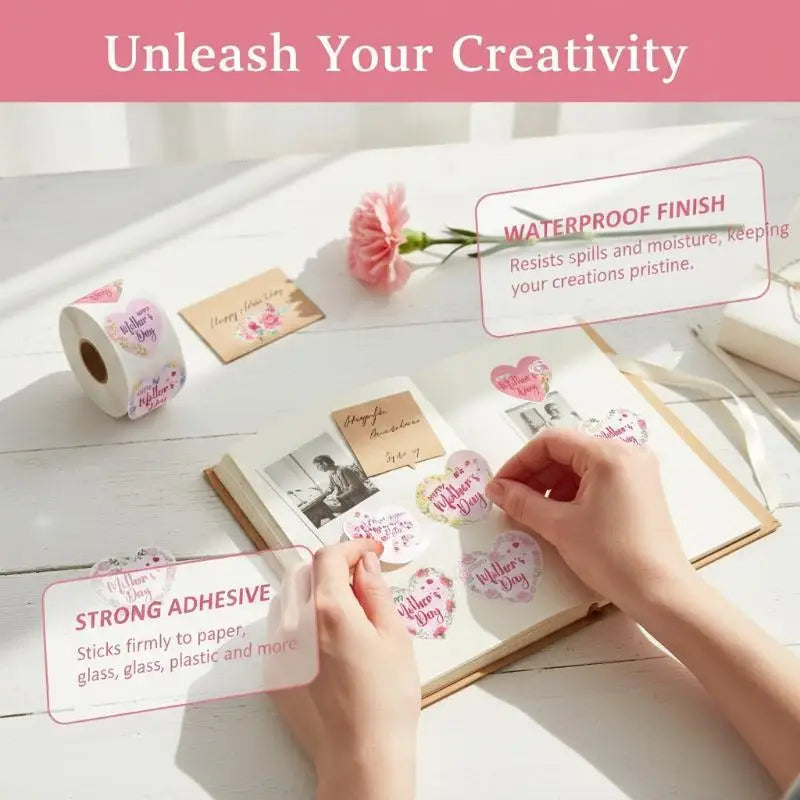 500Pcs Mother's Day Heart Stickers – Gift Sealing Labels Roll
