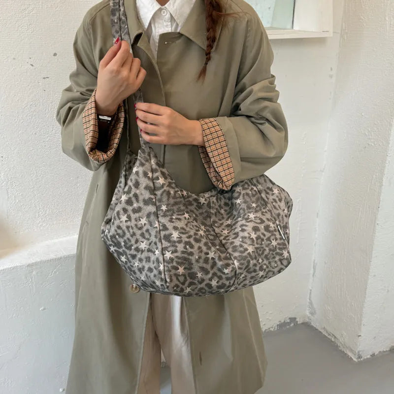 Leopard Print Canvas Tote Bag – Oversized Korean Women's Bag Canvas Tote Bag Nixie