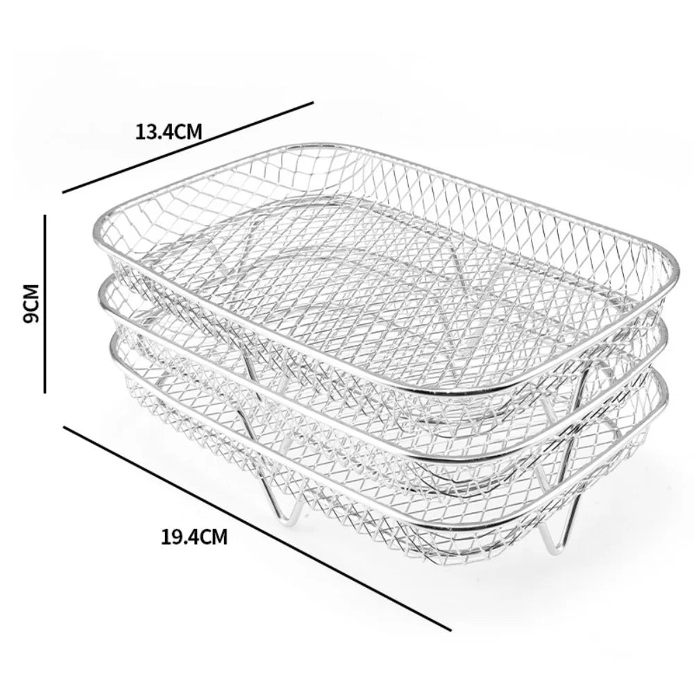 3-Layer Stackable Air Fryer Rack Set | 304 Stainless Steel Air Fryer Rack Nixie Rectangle