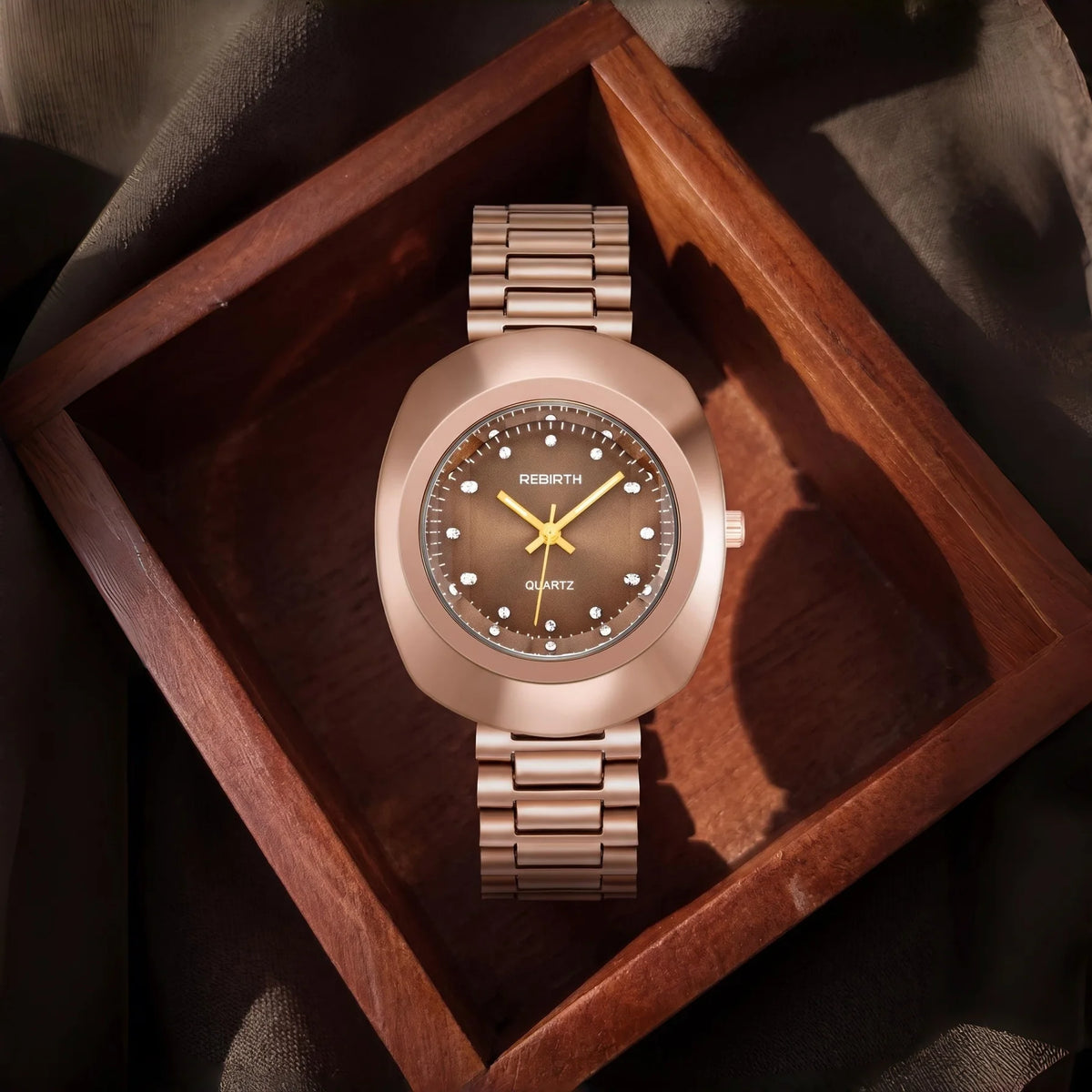 REBIRTH Men's Square Quartz Watch – Stainless Steel Band Men's Quartz Watch Nixie