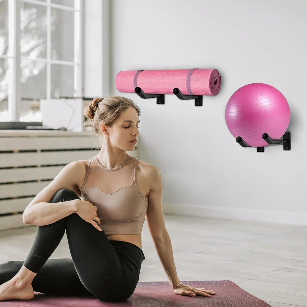 2Pcs Metal Exercise Ball Wall Mount Rack – Gym & Home Storage