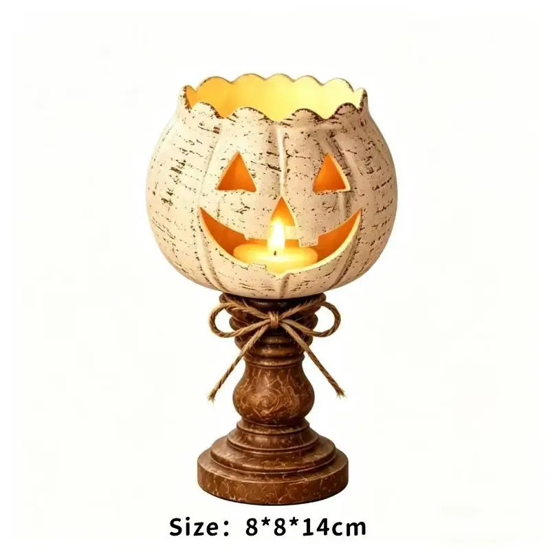 Pumpkin Jack-O'-Lantern Resin Candle Holder | Halloween Decor Candle Holder Set Nixie A2