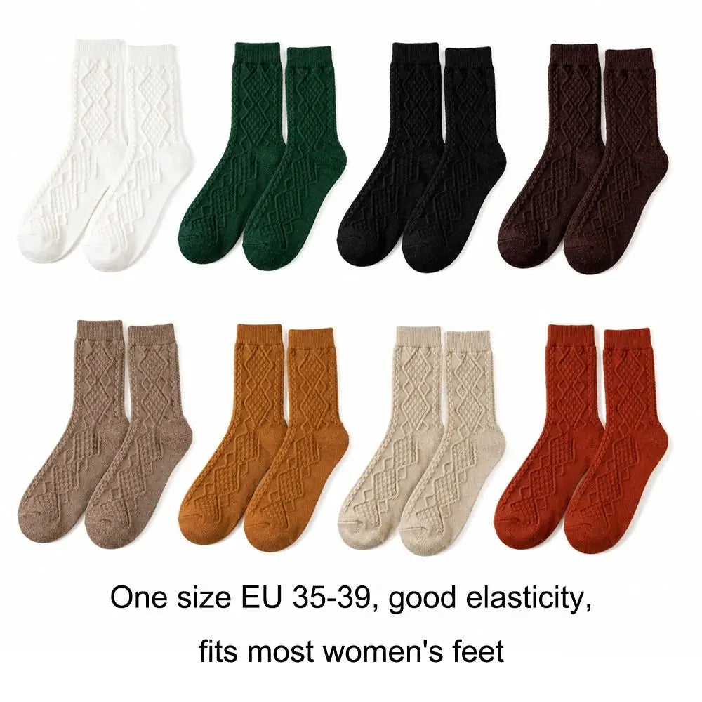 Women's Wool Blend Cable Knit Thermal Crew Socks | Winter Knit Crew Socks Nixie