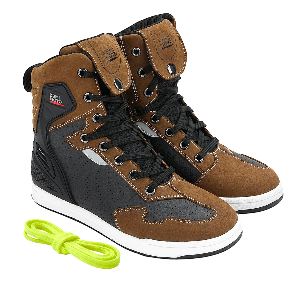 KEMIMOTO Motorcycle Riding Shoes – Ankle Boots for Men & Women Motorcycle Riding Boots Nixie Mid-High Top-Brown 40