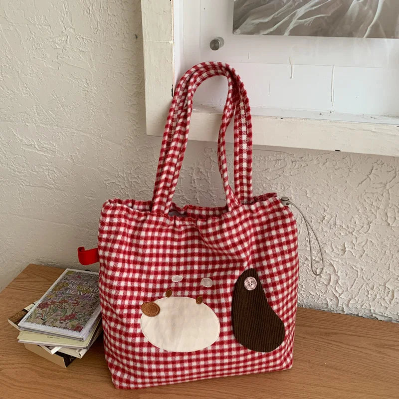 Cute Cartoon Plaid Tote Bag – Large Shoulder Bag for Women Shoulder Tote Bag Nixie