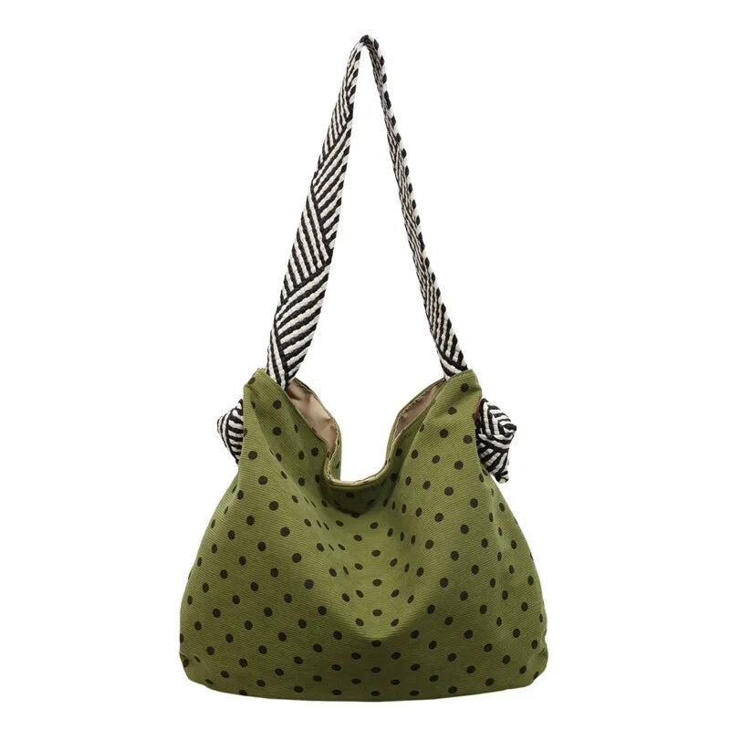 Korean Polka Dot Corduroy Tote Bag – Large Capacity