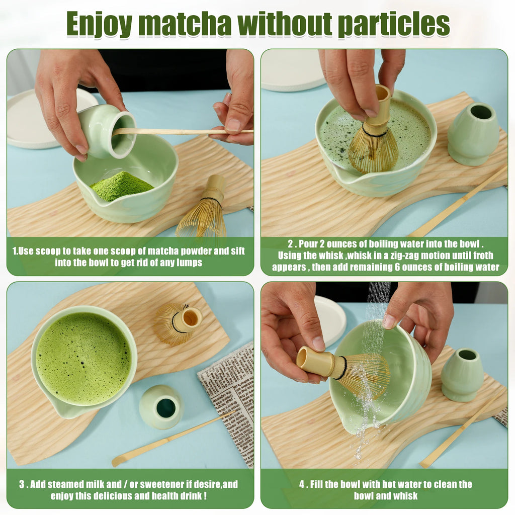4-Piece Japanese Matcha Set – Ceramic Bowl & Bamboo Whisk Matcha Tea Set Nixie