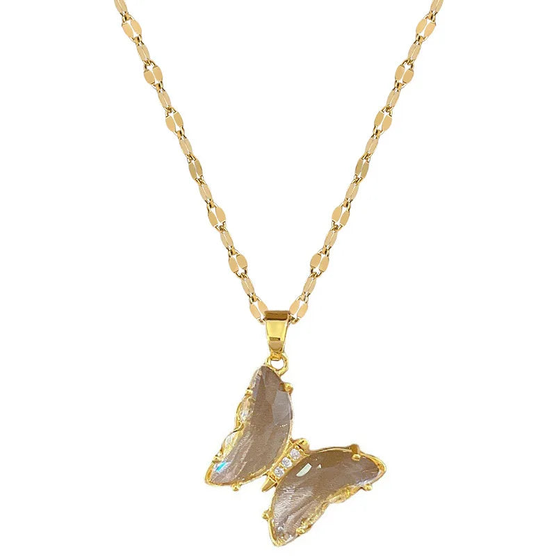 Butterfly Pendant Necklace Gold Stainless Steel Clavicle Chain Pendant Necklace Nixie