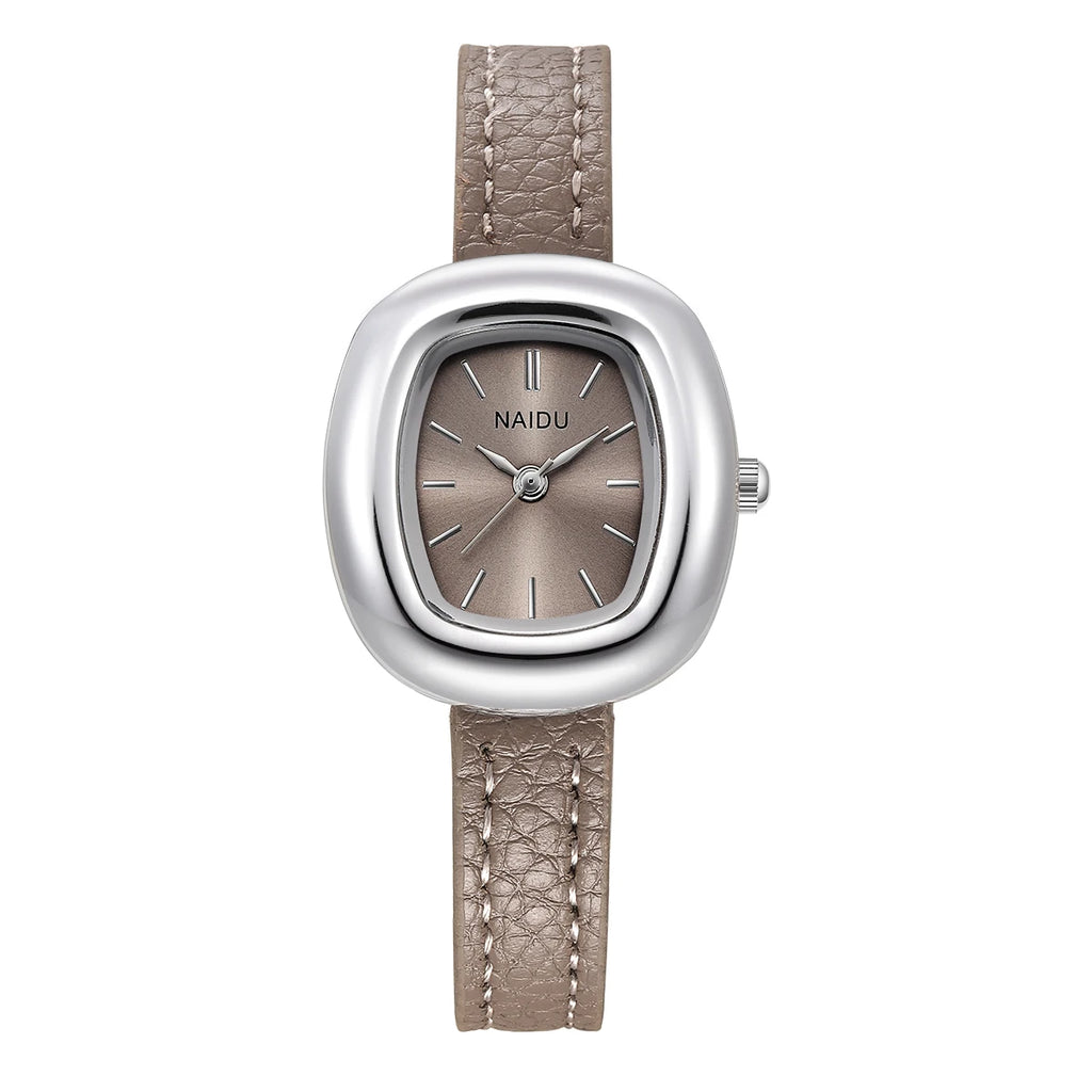 Women's Retro Elegant Quartz Watch Grey Leather Band Women's Quartz Watch Nixie Grey