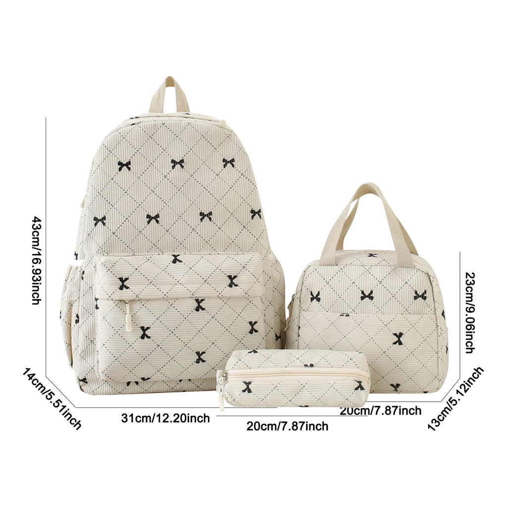 Corduroy Bow Aesthetic Backpack & Lunch Bag Set for Women Aesthetic Backpack Set Nixie