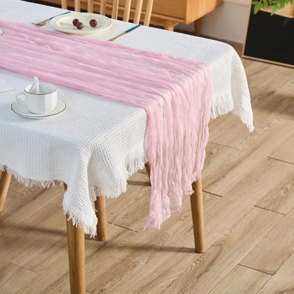 Boho Cheesecloth Table Runner 35×70 Inch – Semi Sheer Decor