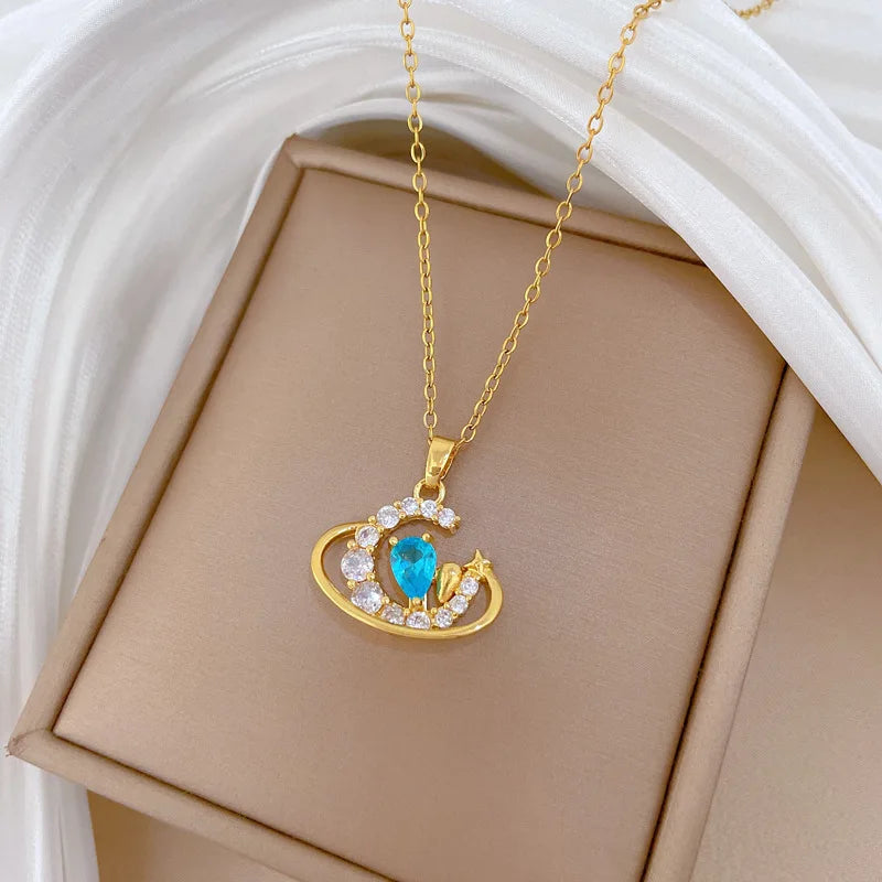 Moon Galaxy Pendant Choker Necklace | Gold Stainless Steel