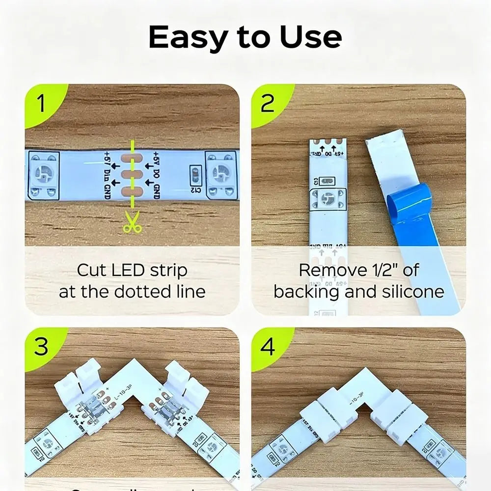 30pcs LED Strip Connectors 8mm/10mm L-Shape 3-Pin & 4-Pin