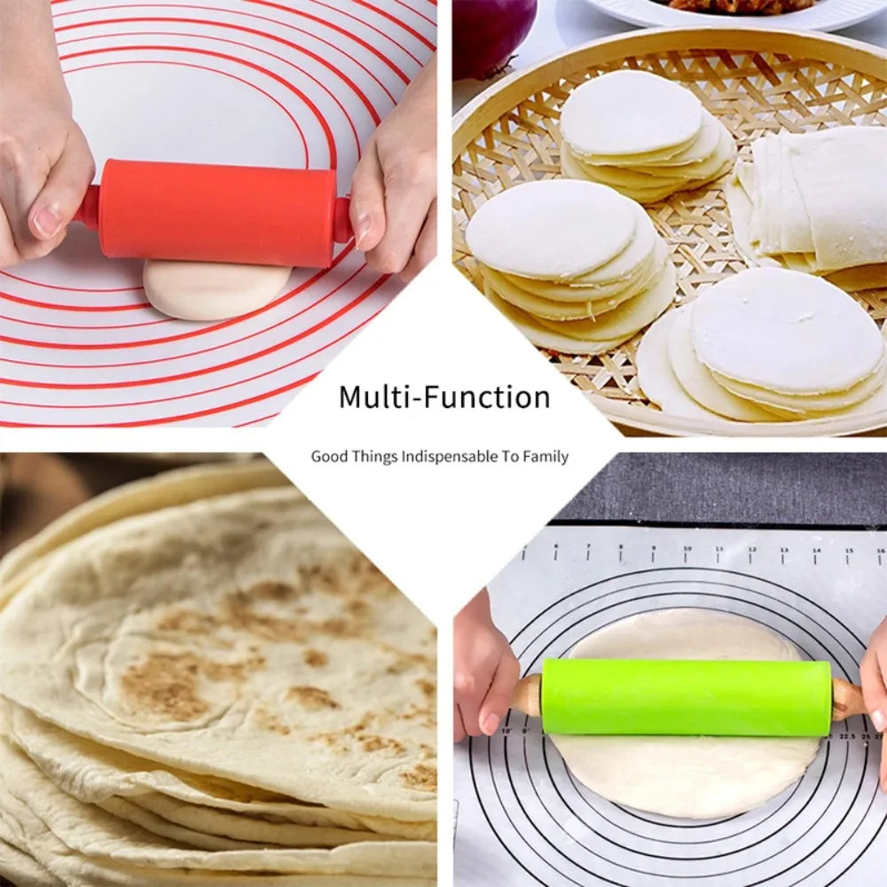 Non-Stick Silicone Rolling Pin with Wooden Handle | Baking Tool Silicone Rolling Pin Nixie