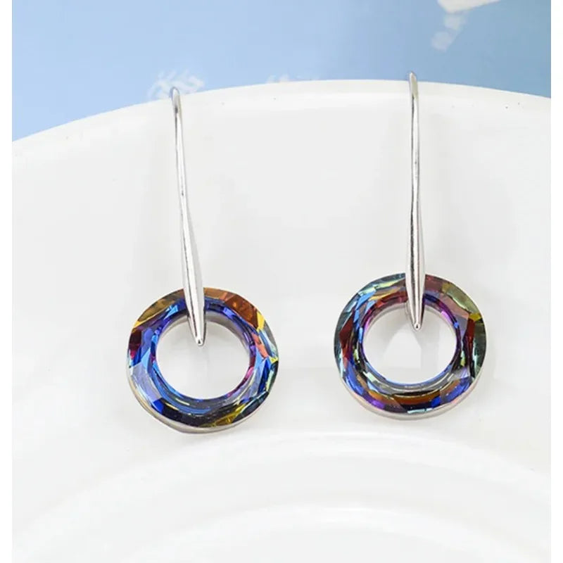 Crystal Circle Drop Earrings for Women | Gold Bohemian Dangle Dangle Earrings Nixie