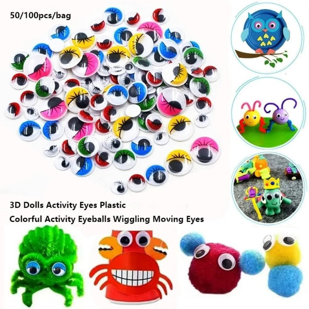 3D Wiggling Doll Eyes with Eyelashes | 50/100pcs DIY Craft Doll Craft Eyes Nixie