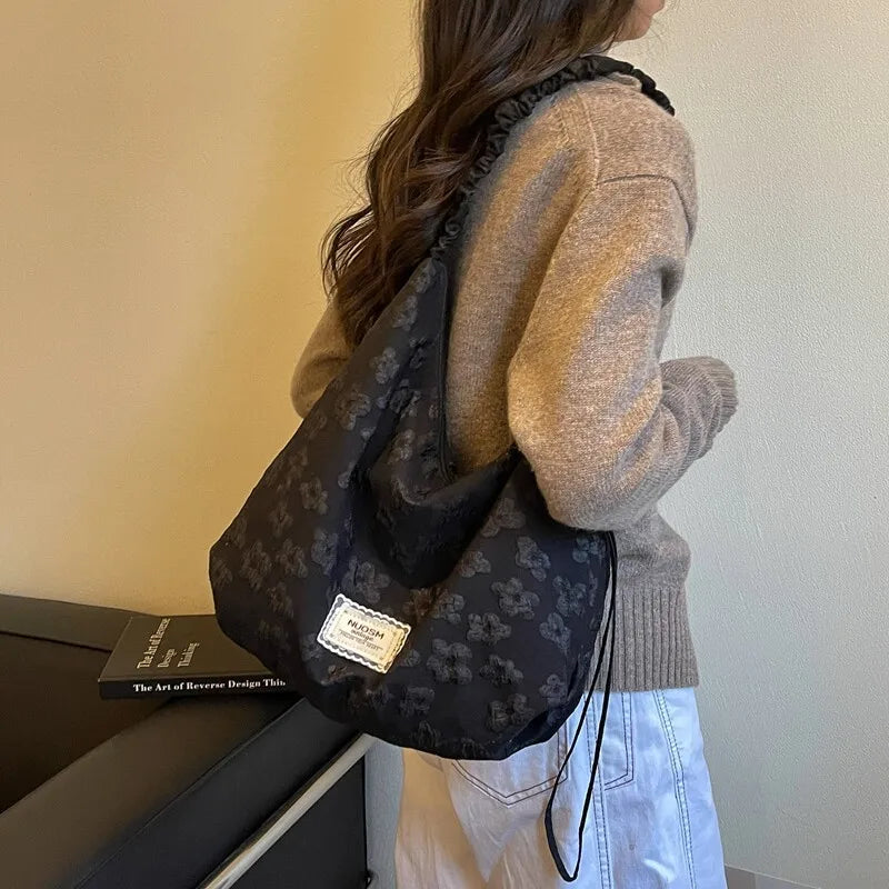 Korean Polka Dot Canvas Tote Bag – Large Shoulder Bag Canvas Tote Bag Nixie