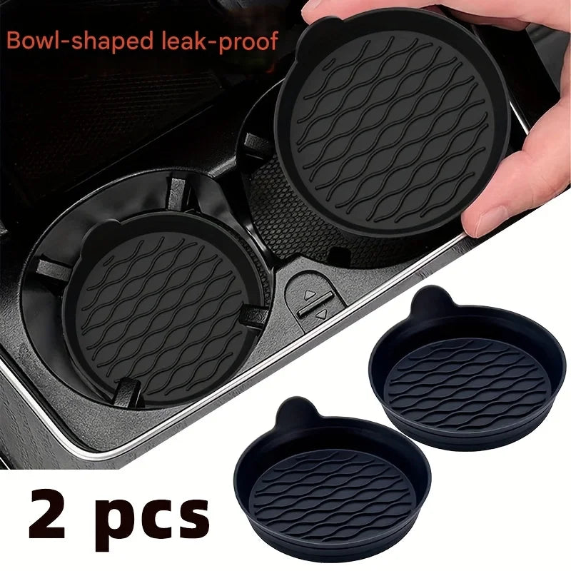 2PCS Silicone Car Coasters – Anti-Slip Cup Holder Pad Car Interior Accessory Nixie black2pcs