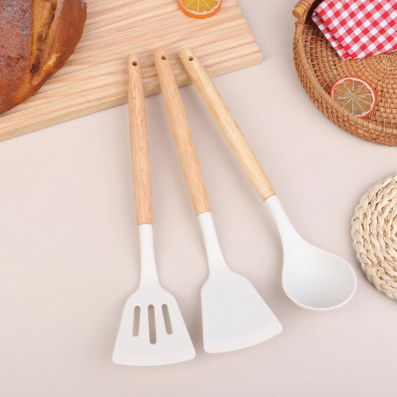Wooden Handle Silicone Spatula Set – Frying Spatula & Ladle Kitchen Utensil Set Nixie