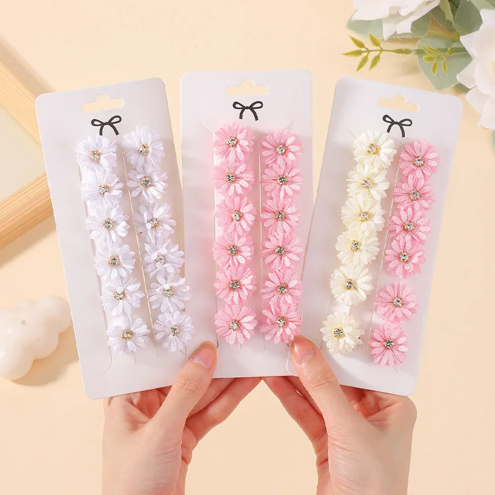 12-Piece Girls Flower Hair Clips – Chrysanthemum & Rhinestones Flower Hair Clips Nixie