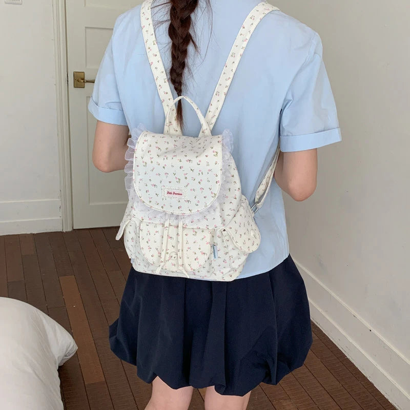 Korean Floral Canvas Backpack – Large Capacity Women's Bag Women's Canvas Backpack Nixie