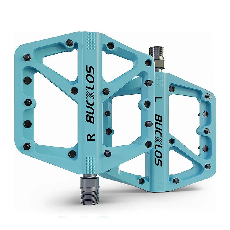 BUCKLOS Ultralight Nylon Flat Bike Pedals | MTB & Road Flat Bike Pedals Nixie Blue Pedal