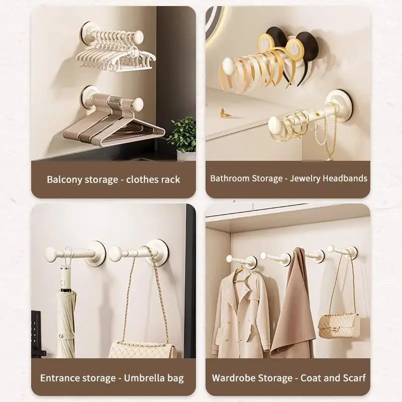 No-Drill Vacuum Suction Cup Clothes Hanger Holder – Telescopic Hanger Holder Rack Nixie