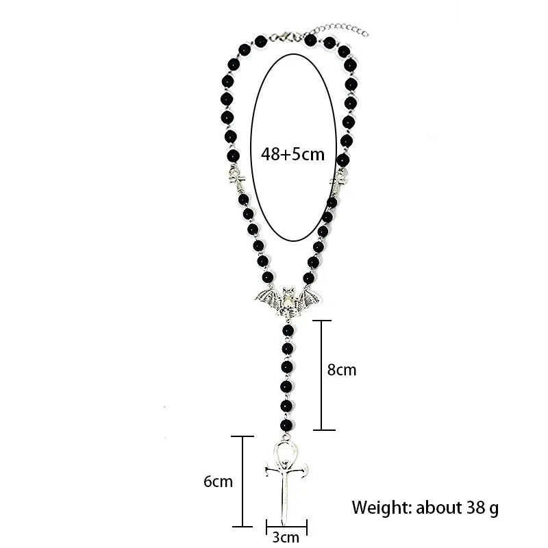 Vintage Gothic Vampire Bat Rosary Cross Pendant Necklace Unisex