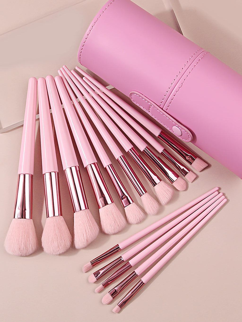 Pink 15-Pc Professional Makeup Brush Set with Travel Bucket Makeup Brush Set Nixie