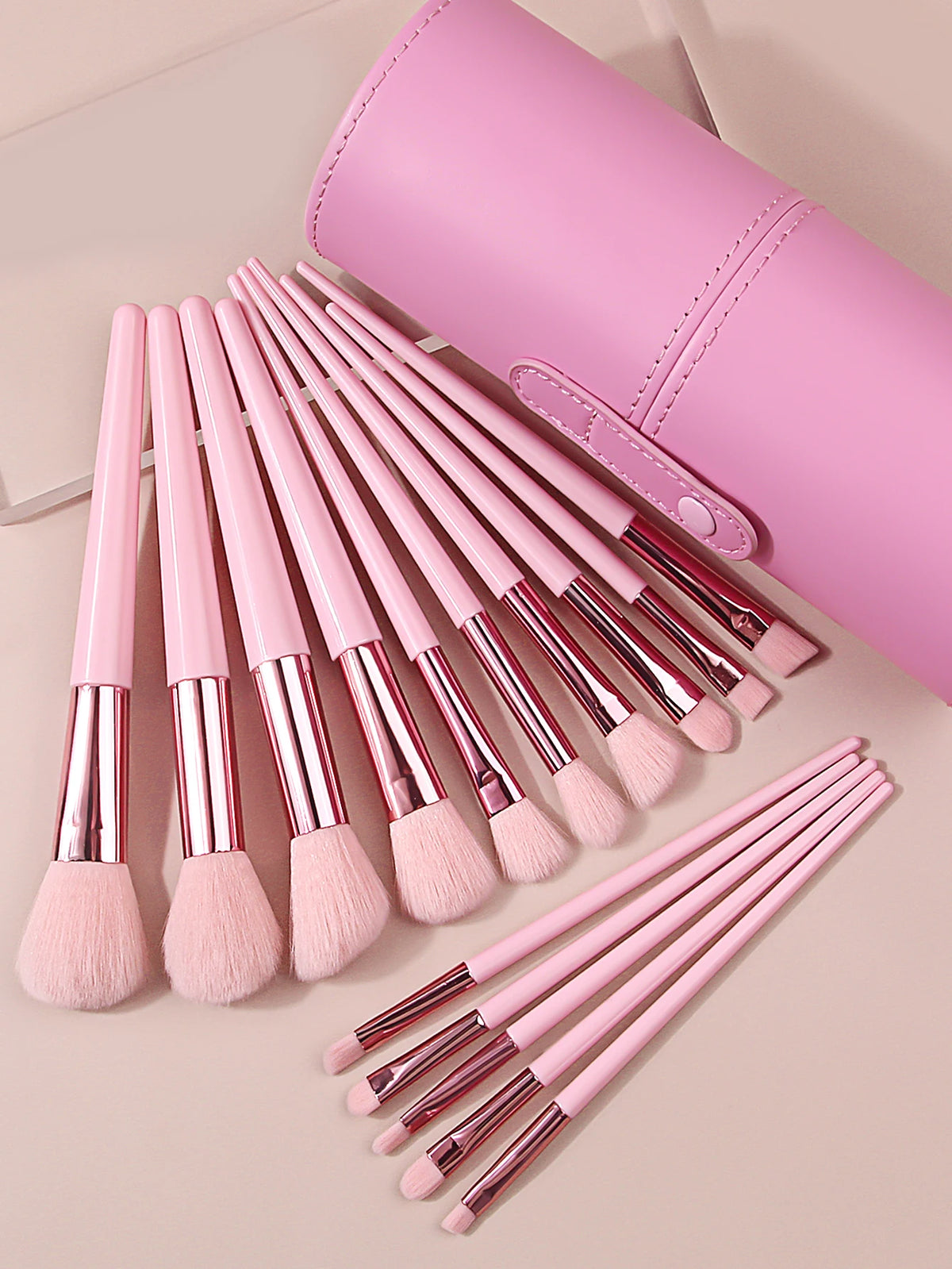Pink 15-Pc Professional Makeup Brush Set with Travel Bucket Makeup Brush Set Nixie