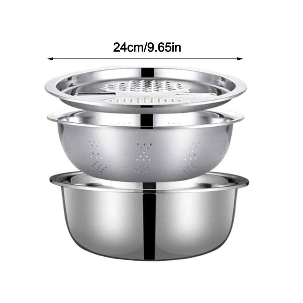 3-in-1 Stainless Steel Vegetable Wash Basin, Strainer & Grater Vegetable Wash Basin Nixie 24cm
