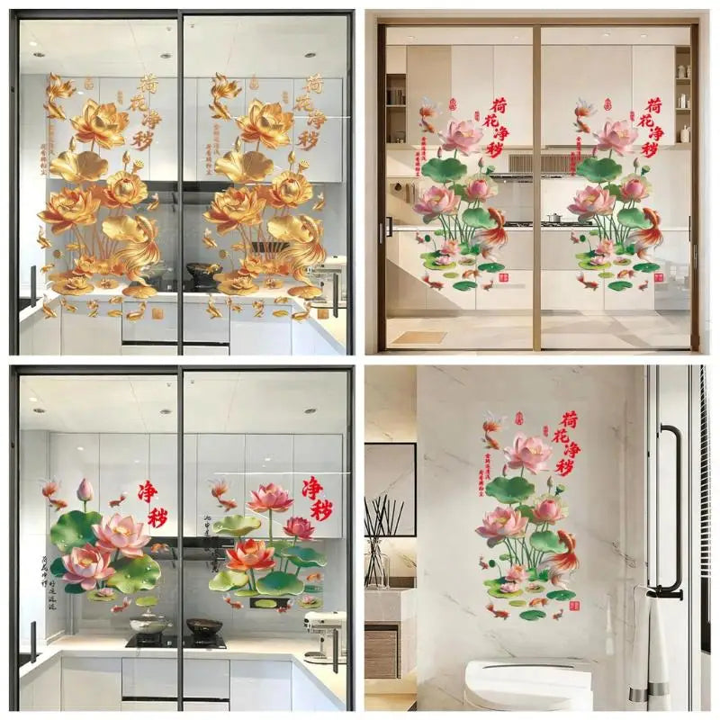 Lotus Koi Fish PVC Glass Wall Decals – Self-Adhesive Stickers Glass Wall Decal Nixie