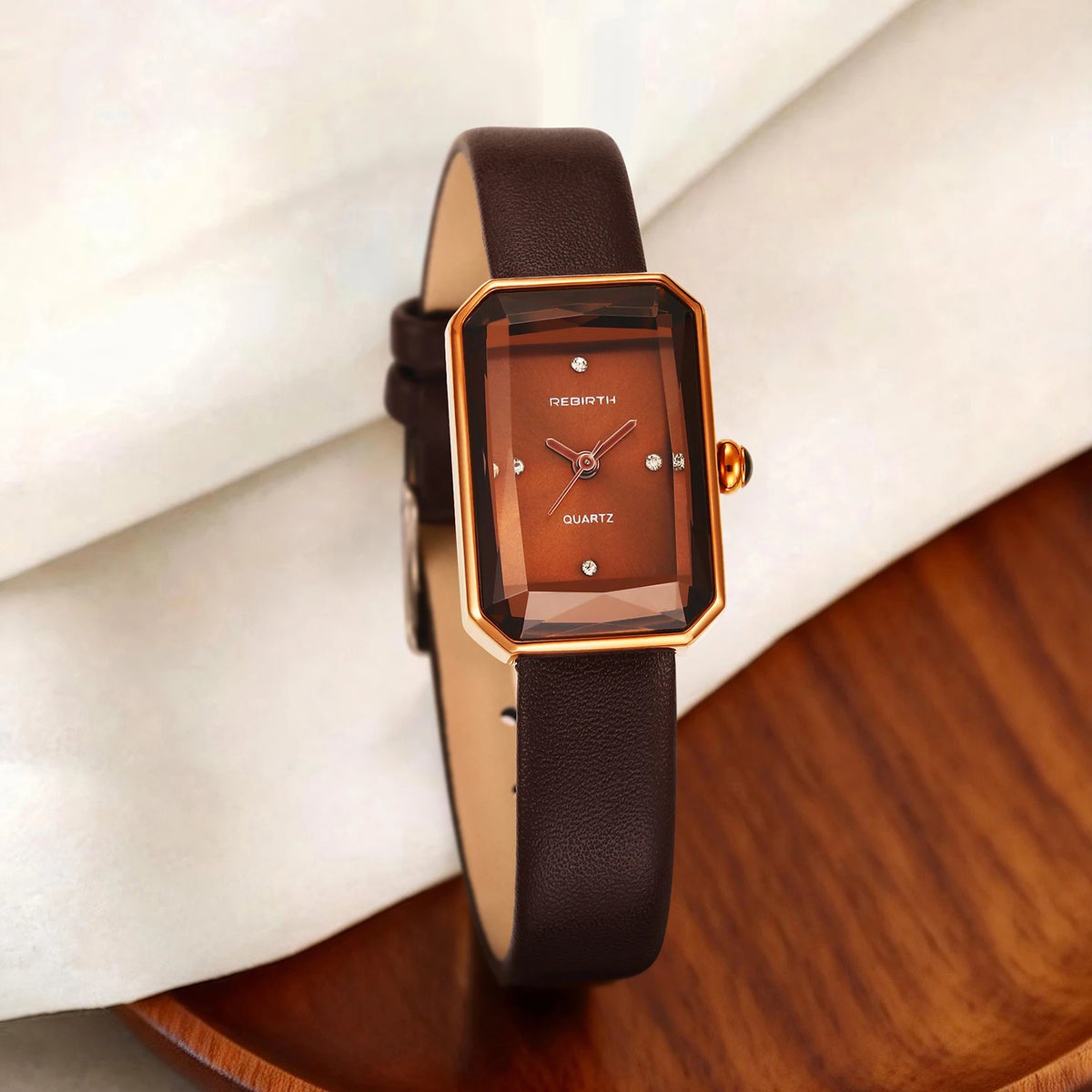 REBIRTH Retro Quartz Watch – Leather Band, Rectangle Dial Quartz Wristwatch Nixie