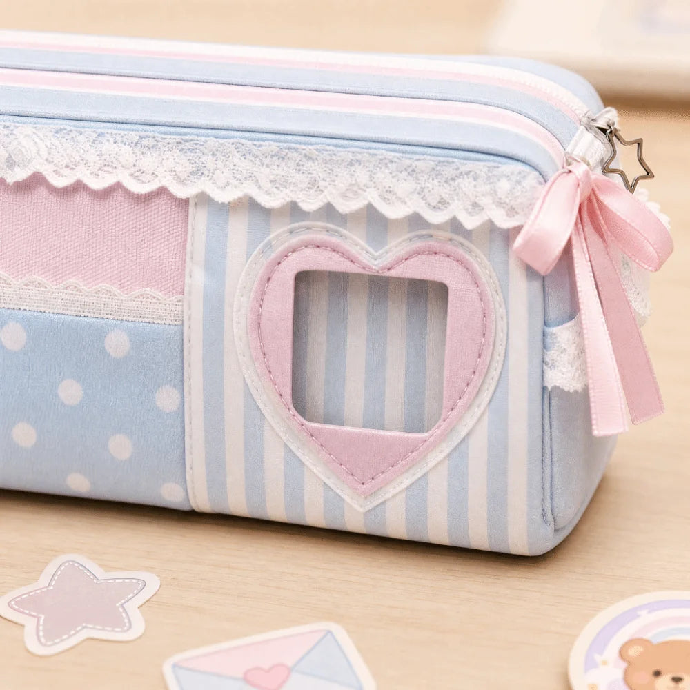 Kawaii Polka Dot Pencil Case Large Capacity Pouch – Pink Blue Pencil Case Pouch Nixie