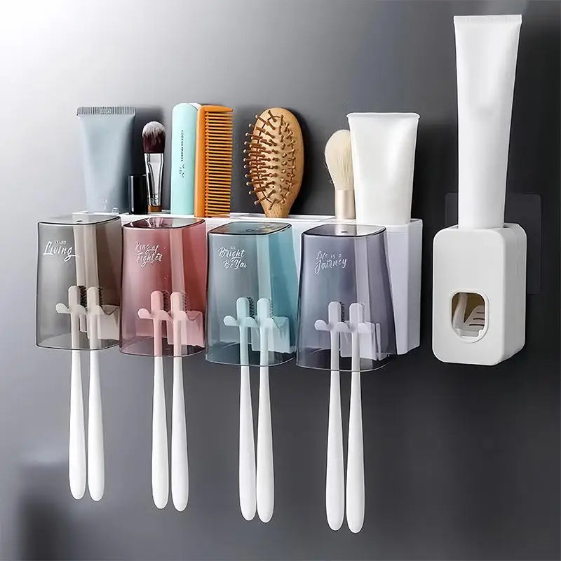 Wall Mounted Toothbrush Holder Rack with Cups – Punch-Free