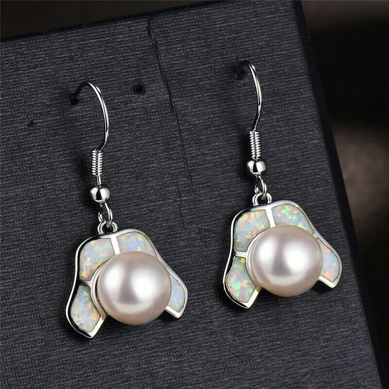 Crystal Drop Earrings Geometric Vintage Pearl Simulated Opal Dangle Drop Dangle Earrings Nixie