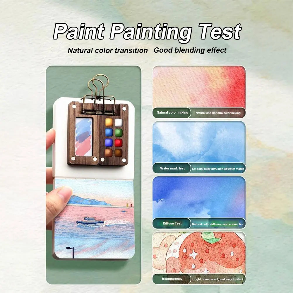 Travel Watercolor Palette Set – Portable Wooden 8/15 Grid Kit Watercolor Paint Set Nixie