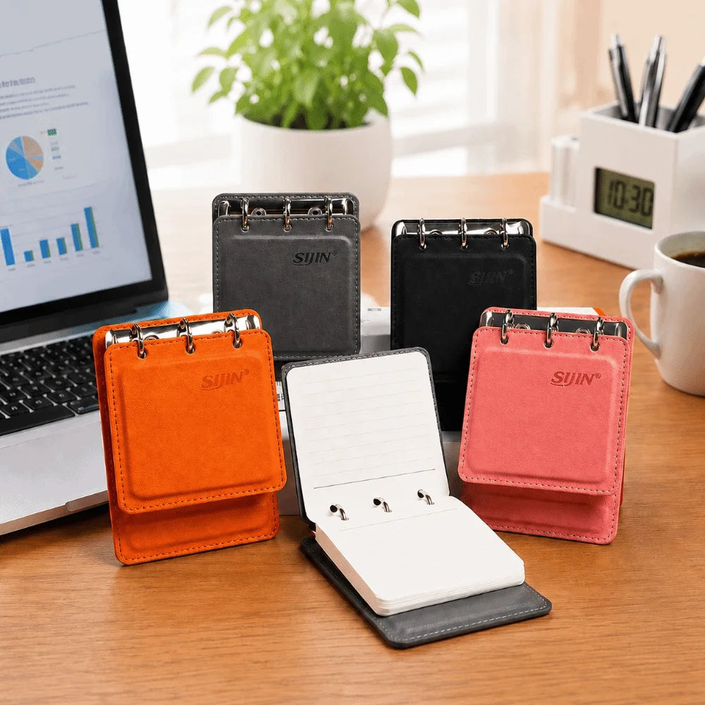 A7 PU Leather Pocket Notebook 3-Ring Binder Lined Journal
