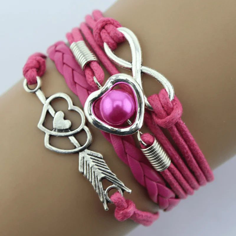 Retro Multilayer Leather & Pearl Cupid Charm Bracelet
