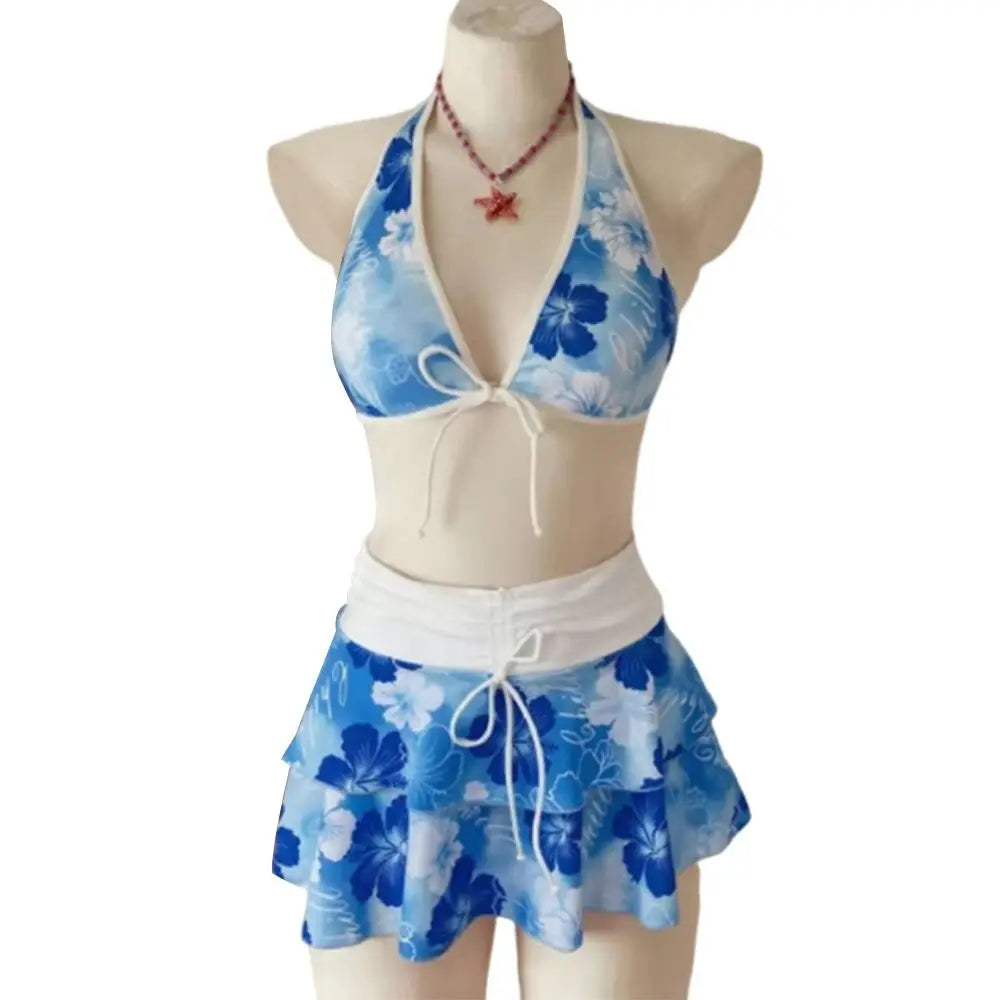 3-Piece Floral Halter Bikini Set – Women's Beachwear Swimsuit