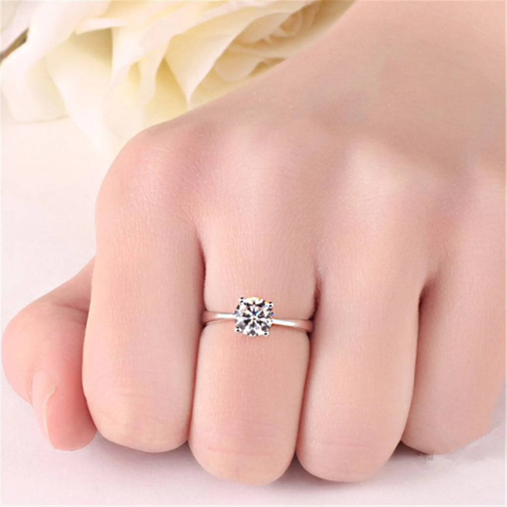 Silver-Tone Four-Claw Glass Zircon Adjustable Ring for Women Fashion Ring Nixie