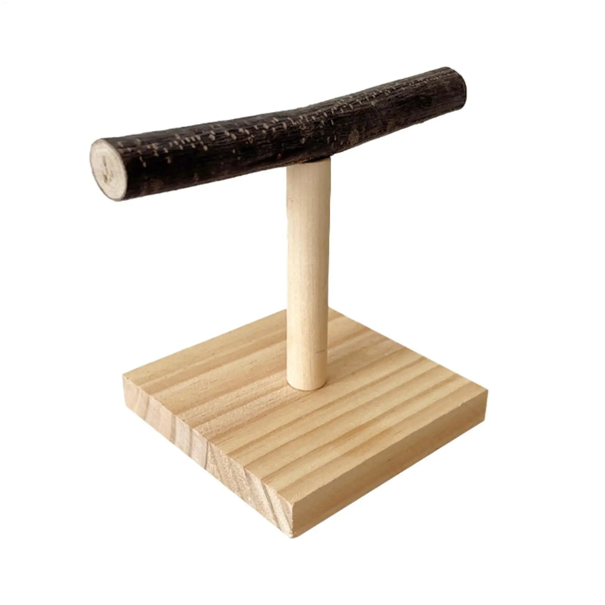 Natural Wood T-Shape Parrot Perch Stand | Desktop Bird Station Bird Perch Stand Nixie Default Title